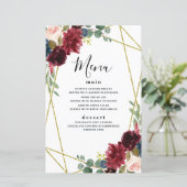 Burgundy Floral Gold Geometric Greenery Menu Kaart (Staand voorkant)