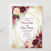 Burgundy Floral Gold Geometric Kaart (Voorkant)