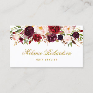 Burgundy Floral Gold Hair Stylist Appointment Card Afsprakenkaartje