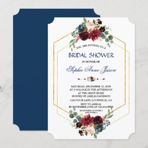 Burgundy Floral Gold Hexagon Lijst Vrijgezellenfee Kaart