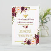 Burgundy Floral Gold Invitation du groupe de gradu (Debout devant)