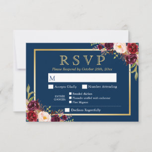 Burgundy Floral Gold Navy Blue Repas Options RSVP