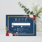 Burgundy Floral Gold Navy Blue Repas Options RSVP (Debout devant)
