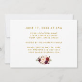 Burgundy Floral Gold Photo Invitation de la fête d (Dos)