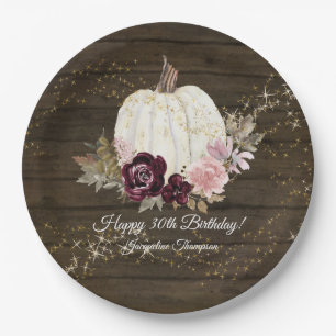 Burgundy Floral Gold Rustic Pumpkin 30th Birthday Papieren Bordje
