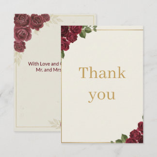 Burgundy Floral Gold Script Wedding Thank You Card Bedankkaart