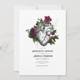 Burgundy Floral Gothic Bachelorette Weekend Kaart