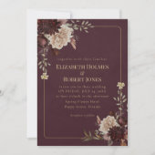 Burgundy Floral Gothic Wedding Invitation (Devant)