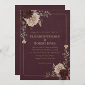 Burgundy Floral Gothic Wedding Invitation (Devant / Derrière)
