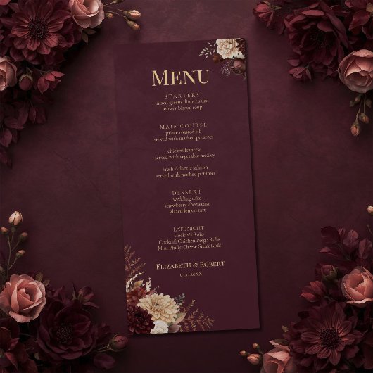 Burgundy Floral Gothic Wedding Menu