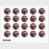 Burgundy Floral Gothic Wedding Round Sticker (Feuille)