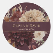 Burgundy Floral Gothic Wedding Round Sticker (Devant)