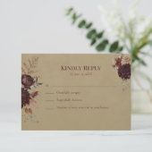 Burgundy Floral Gothic Wedding RSVP Card (Debout devant)