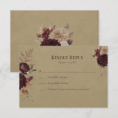 Burgundy Floral Gothic Wedding RSVP Card (Devant / Derrière)