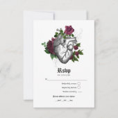 Burgundy Floral Gothic Wedding RSVP Kaartje (Voorkant)