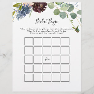Burgundy Floral Greenery Bingo Game