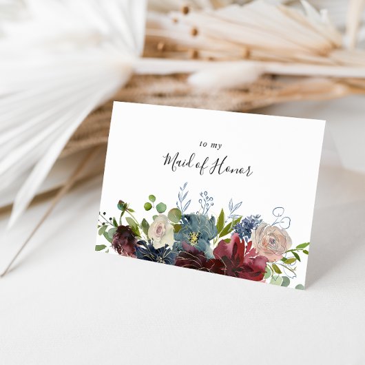 Burgundy Floral Greenery Bridal Bedankkaart