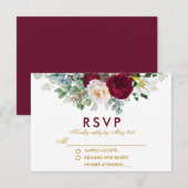 Burgundy Floral Greenery Gold Wedding RSVP (Voorkant / Achterkant)