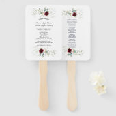 Burgundy Floral Greenery Wedding Programme Hand Fa Handwaaier (Voorkant en achterkant)