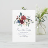 Burgundy Floral Greenery Wedding Save the Date (Staand voorkant)