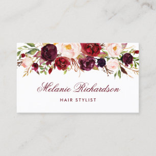 Burgundy Floral Hair Stylist Appointment Card Afsprakenkaartje