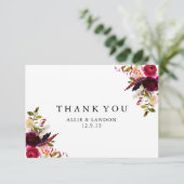 Burgundy Floral Hartelijk dank Bedankkaart (Staand voorkant)