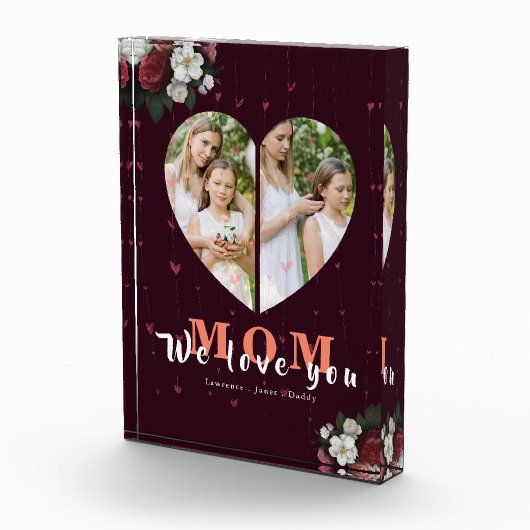 Burgundy floral Heart Shaped Gift for Moederdag Fotoblokken (Rechts)