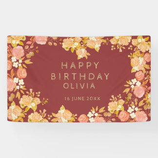 Burgundy Floral Heart - Shaped Happy Birthday Spandoek