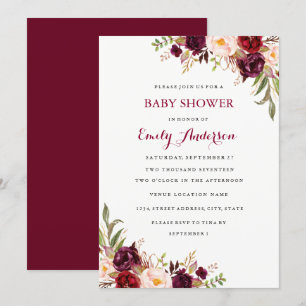 Burgundy Floral Herfst Baby shower Card Kaart