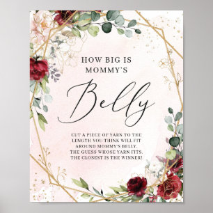 Burgundy floral hoe groot is het buikteken van mam poster