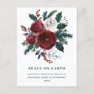 Burgundy Floral Holly Corporate kerst Briefkaart