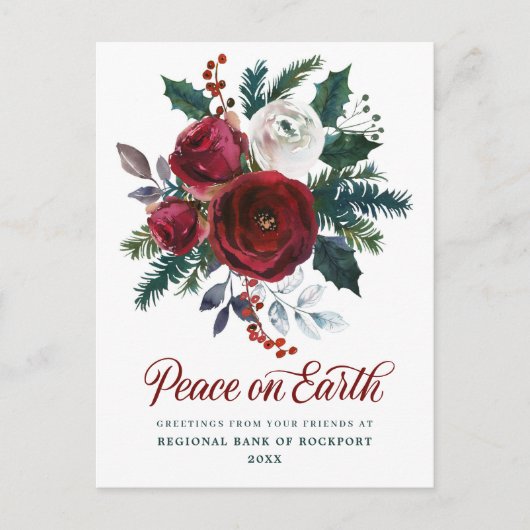 Burgundy Floral Holly Corporate kerst Briefkaart (Voorkant)