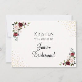 Burgundy Floral Junior Bridesmaid proposal Kaart