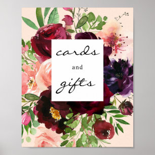 Burgundy Floral Kaarten & Gifts Sign Poster - Roze
