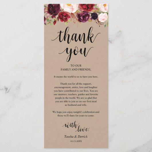 Burgundy Floral Kraft Place - Beeldscherm Programma (Voorkant)