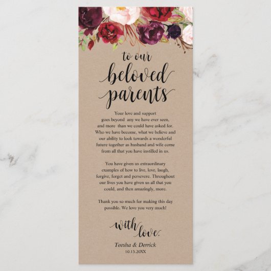 Burgundy Floral Kraft Place - Beeldscherm Programma (Voorkant)