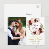 Burgundy Floral maakt de foto van de datum op Briefkaart (Voorkant / Achterkant)