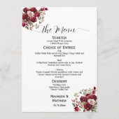 Burgundy Floral Modern Script 5x7'' Menu Mariage (Devant)