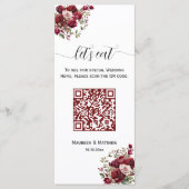 Burgundy Floral Moderne QR Code 4x9'' Menu Mariage (Devant)