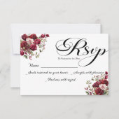 Burgundy Floral moderne Script Wedding Carte RSVP (Devant)
