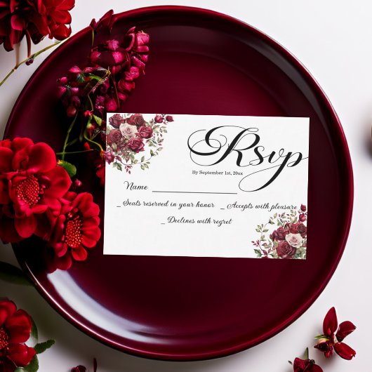 Burgundy Floral moderne Script Wedding Carte RSVP