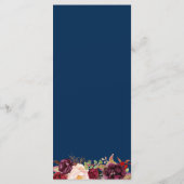 Burgundy Floral Navy Blue Gold Wedding Menu Kaart (Achterkant)
