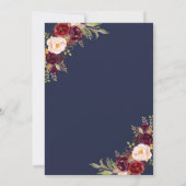 Burgundy Floral Navy Roos Gold Virtual Wedding Kaart (Achterkant)