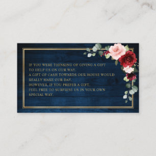 Burgundy Floral Navy Wedding Wishing well Enclosur Informatiekaartje