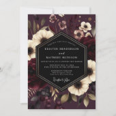Burgundy Floral Night Wedding Kaart (Voorkant)