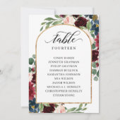 Burgundy Floral Numéro de table Siège Cartes de ta (Dos)