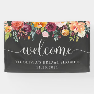 Burgundy Floral op Chalkboard Kijk Welkom Spandoek