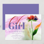 Burgundy Floral Pink Abstract Baby Girl Shower Kaart (Voorkant / Achterkant)