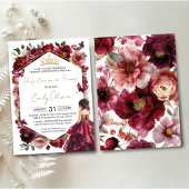 Burgundy Floral Presentación de 3 años Kaart