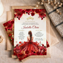 Burgundy Floral Princess Gold Quinceanera
